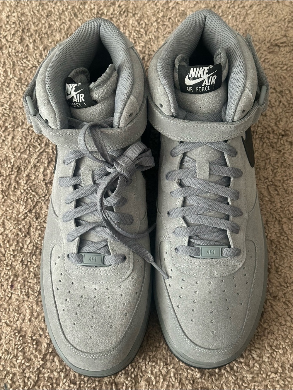 Nike Air Force 1 Mid Suede Sneakers in Gray with Black Swoosh - Picture 3 of 6